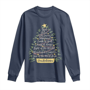Christmas Christian Long Sleeve Shirt Jesus Names Tree Religious Faith TS10 Navy Print Your Wear