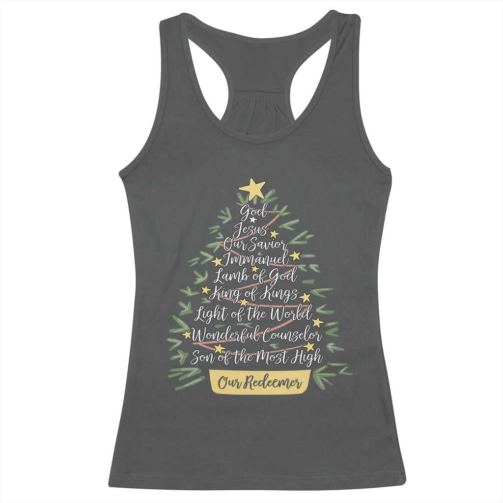 Christmas Christian Racerback Tank Top Jesus Names Tree Religious Faith TS10 Dark Heather Print Your Wear