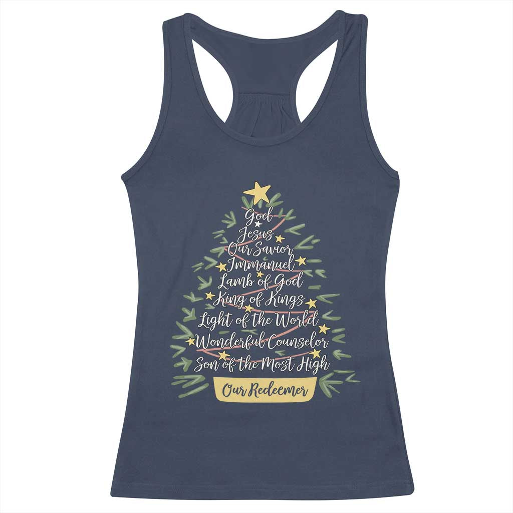 Christmas Christian Racerback Tank Top Jesus Names Tree Religious Faith TS10 Navy Print Your Wear