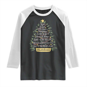Christmas Christian Raglan Shirt Jesus Names Tree Religious Faith TS10 Black White Print Your Wear