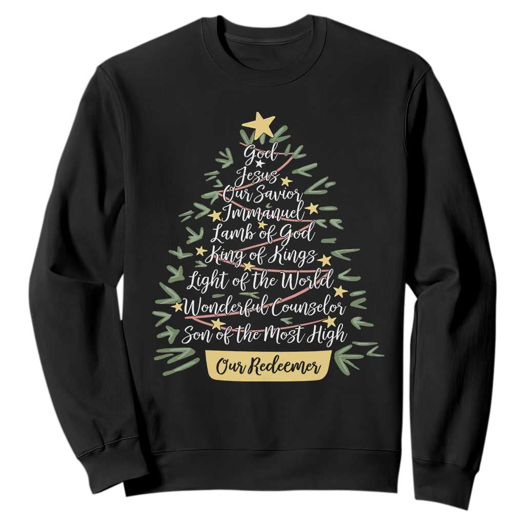 Christmas Christian Sweatshirt Jesus Names Tree Religious Faith TS10 Black Print Your Wear