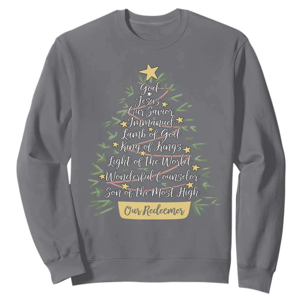 Christmas Christian Sweatshirt Jesus Names Tree Religious Faith TS10 Charcoal Print Your Wear
