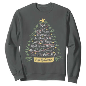 Christmas Christian Sweatshirt Jesus Names Tree Religious Faith TS10 Dark Heather Print Your Wear