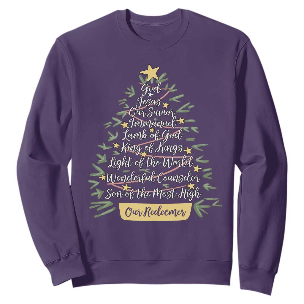 Christmas Christian Sweatshirt Jesus Names Tree Religious Faith TS10 Purple Print Your Wear