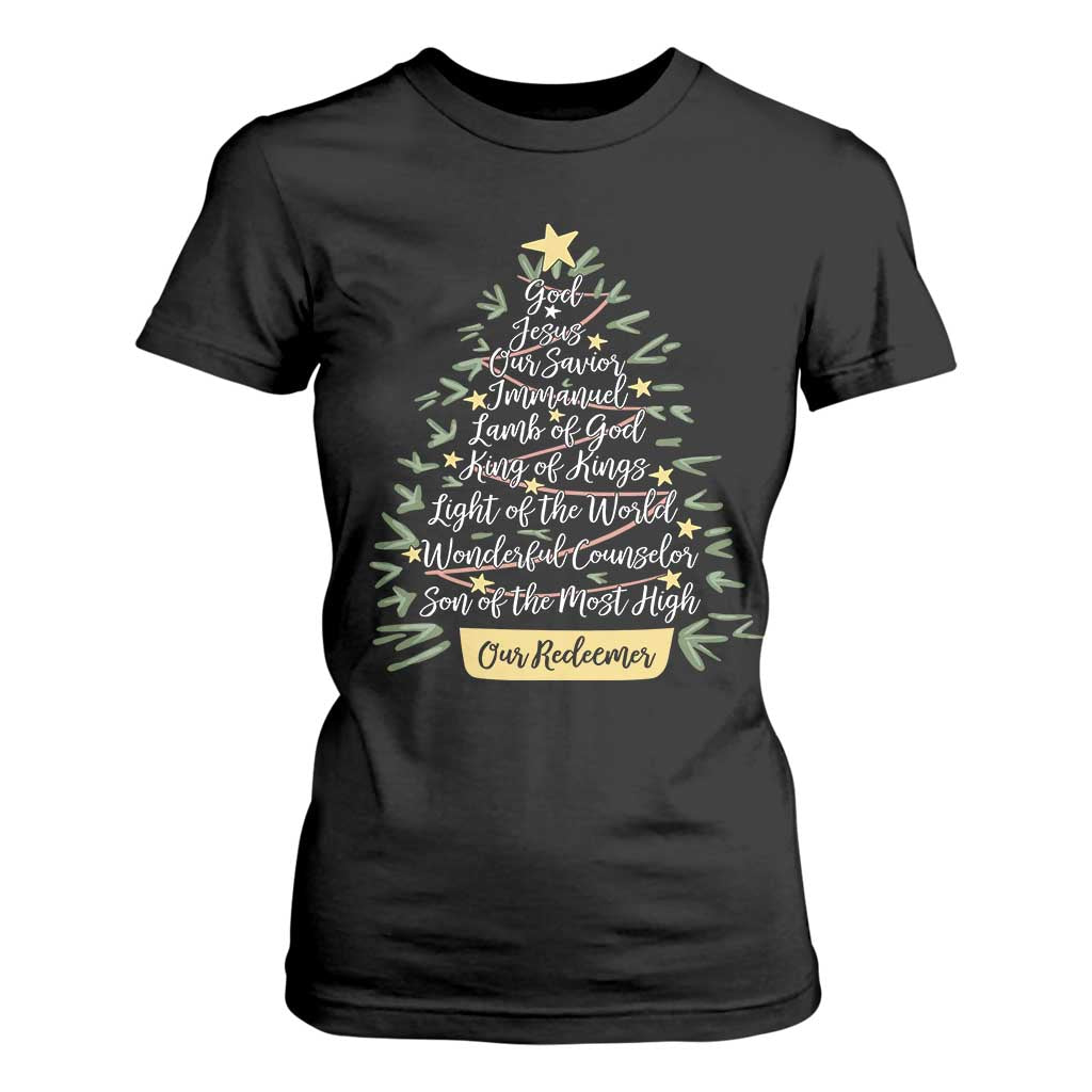 Christmas Christian T Shirt For Women Jesus Names Tree Religious Faith TS10 Black Print Your Wear