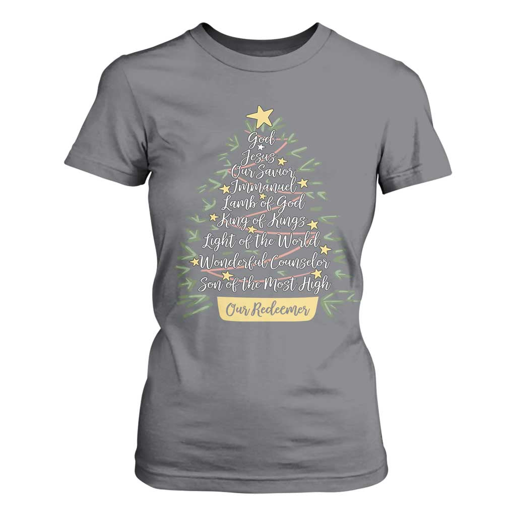 Christmas Christian T Shirt For Women Jesus Names Tree Religious Faith TS10 Charcoal Print Your Wear
