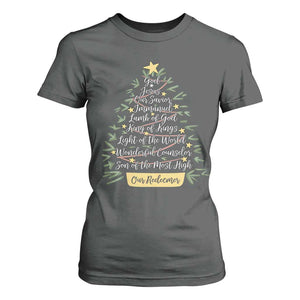 Christmas Christian T Shirt For Women Jesus Names Tree Religious Faith TS10 Dark Heather Print Your Wear