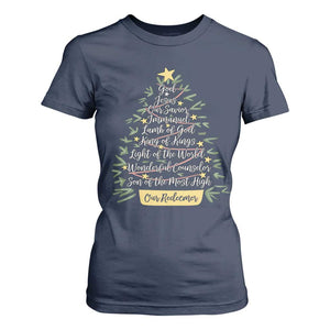 Christmas Christian T Shirt For Women Jesus Names Tree Religious Faith TS10 Navy Print Your Wear