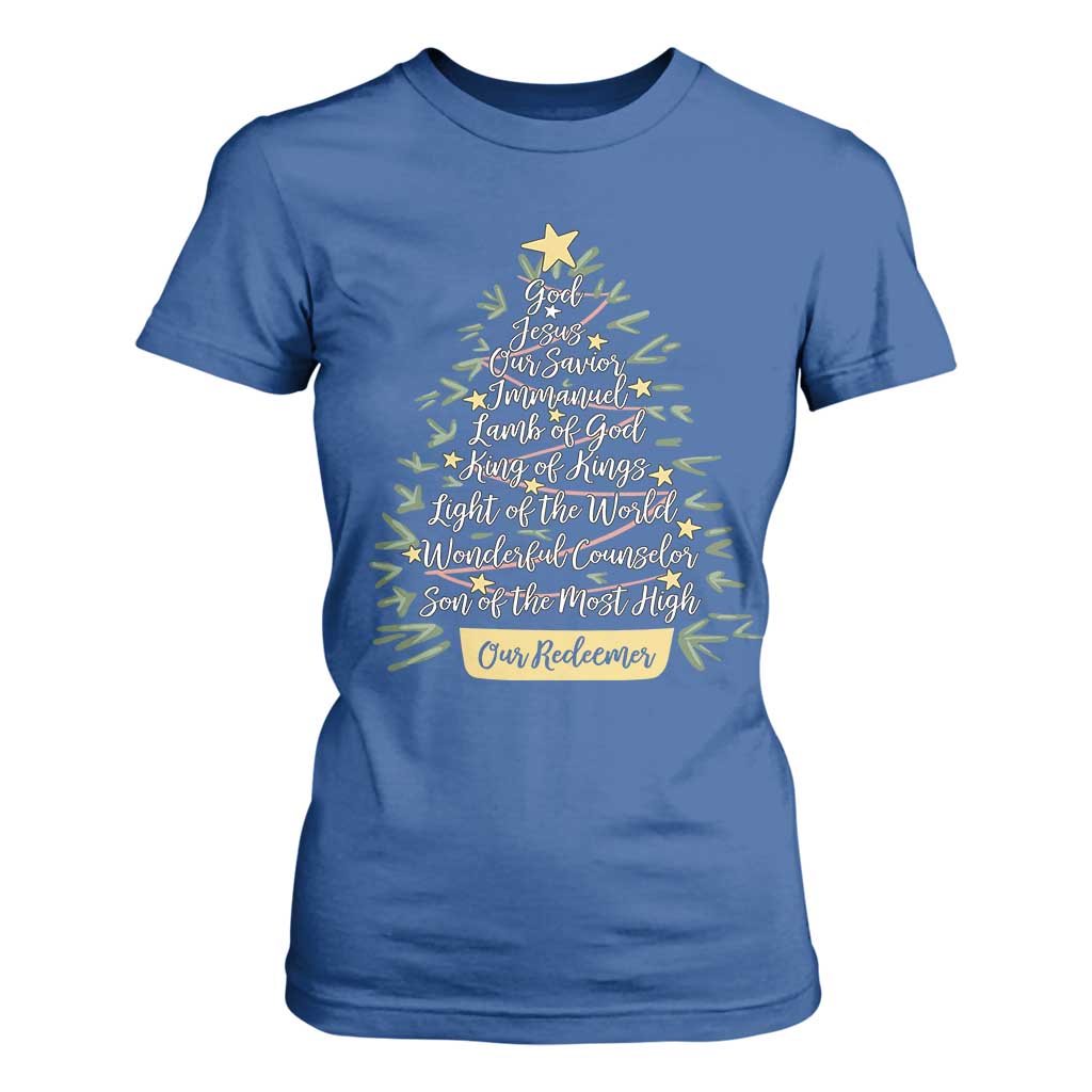 Christmas Christian T Shirt For Women Jesus Names Tree Religious Faith TS10 Royal Blue Print Your Wear