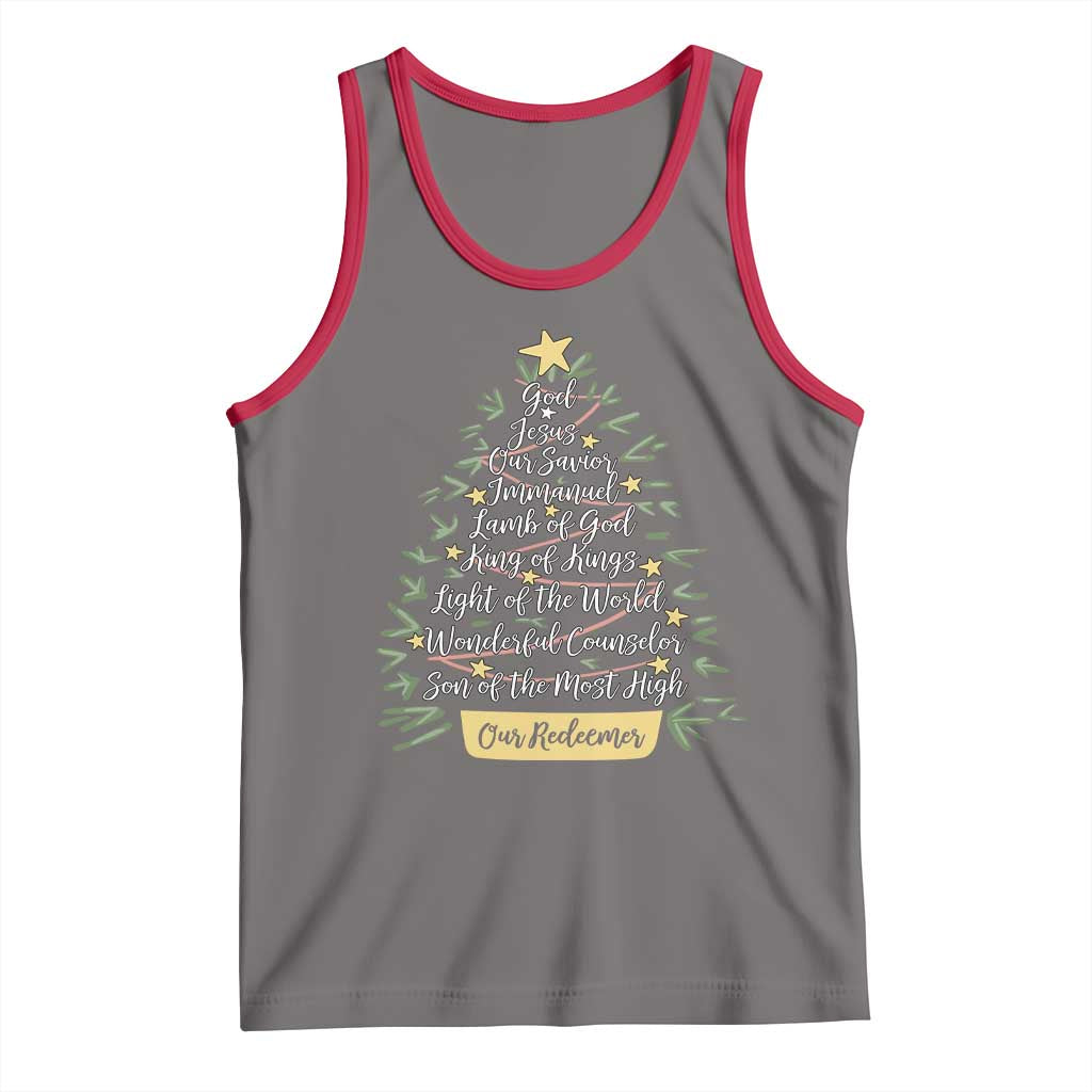 Christmas Christian Tank Top Jesus Names Tree Religious Faith TS10 Deep Heather Red Print Your Wear