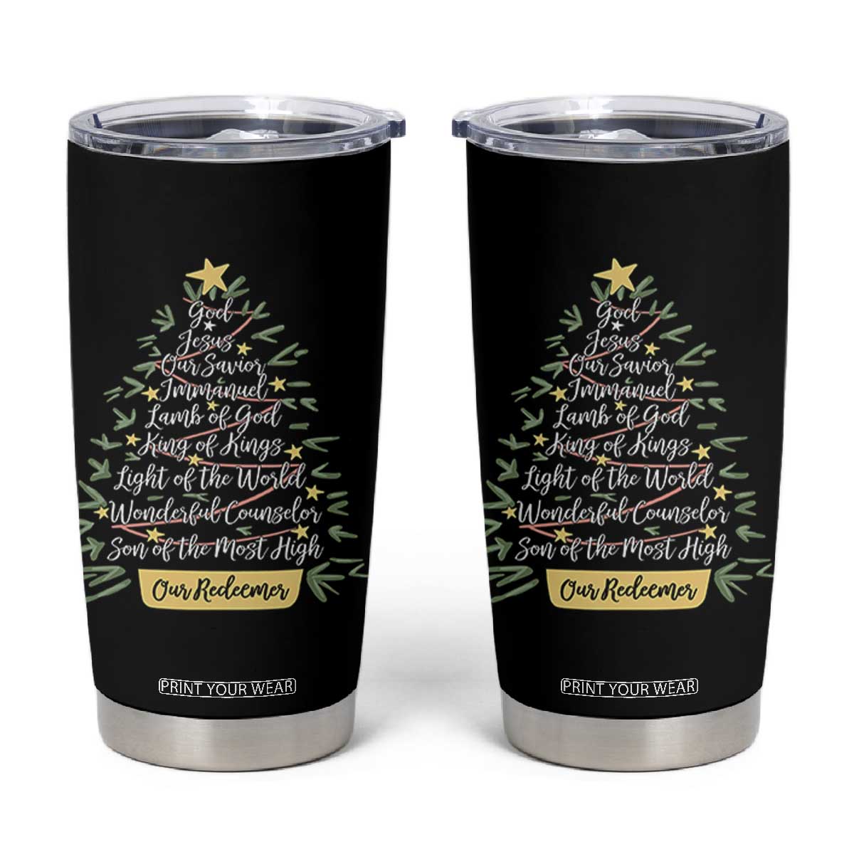 Christmas Christian Tumbler Cup Jesus Names Tree Religious Faith TS10 Black Print Your Wear
