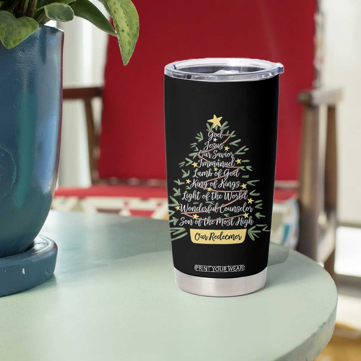 Christmas Christian Tumbler Cup Jesus Names Tree Religious Faith TS10 Print Your Wear
