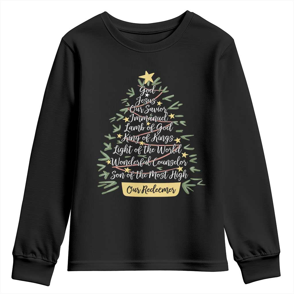 Christmas Christian Youth Sweatshirt Jesus Names Tree Religious Faith TS10 Black Print Your Wear