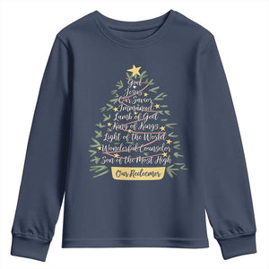 Christmas Christian Youth Sweatshirt Jesus Names Tree Religious Faith TS10 Navy Print Your Wear