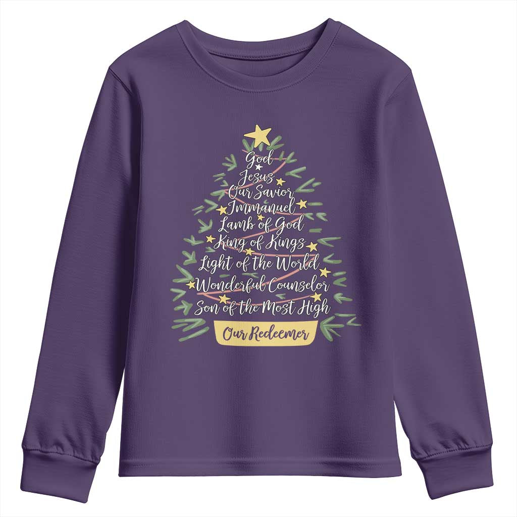 Christmas Christian Youth Sweatshirt Jesus Names Tree Religious Faith TS10 Purple Print Your Wear