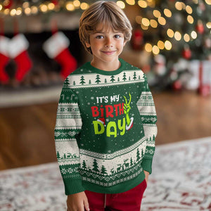 It's My Birthday Xmas Ugly Christmas Sweater Funny Bday Xmas TS10 Forest Green Beige Print Your Wear