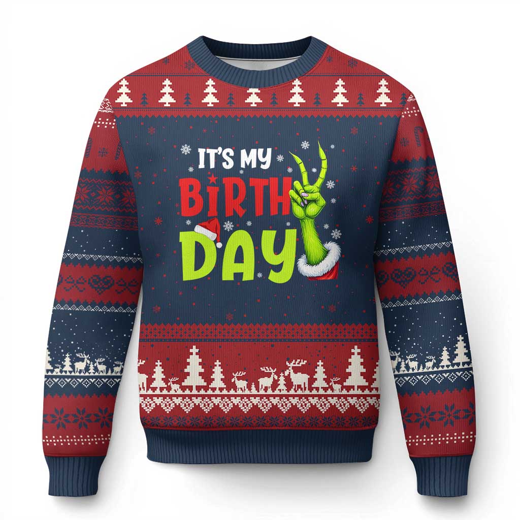 It's My Birthday Xmas Ugly Christmas Sweater Funny Bday Xmas TS10 Navy Red Print Your Wear