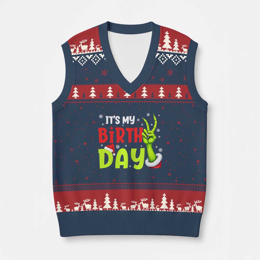 It's My Birthday Xmas V-Neck Knit Sweater Vest Funny Bday Xmas TS10 Navy Red Print Your Wear