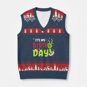 It's My Birthday Xmas V-Neck Knit Sweater Vest Funny Bday Xmas TS10 Navy Red Print Your Wear