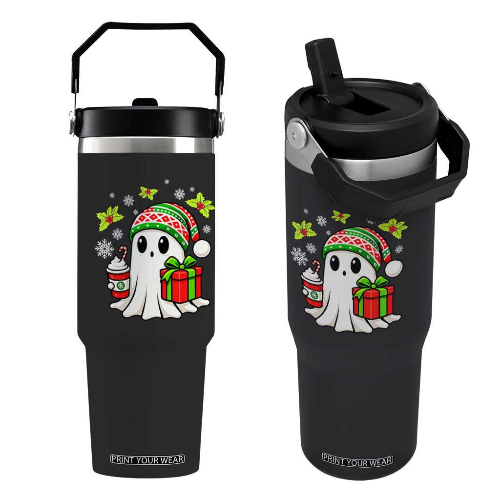 Ghost Santa Christmas Flip Straw Tumbler Holiday Xmas Halloween TS10 One Size: 30 oz Black Print Your Wear