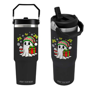 Ghost Santa Christmas Flip Straw Tumbler Holiday Xmas Halloween TS10 One Size: 30 oz Black Print Your Wear
