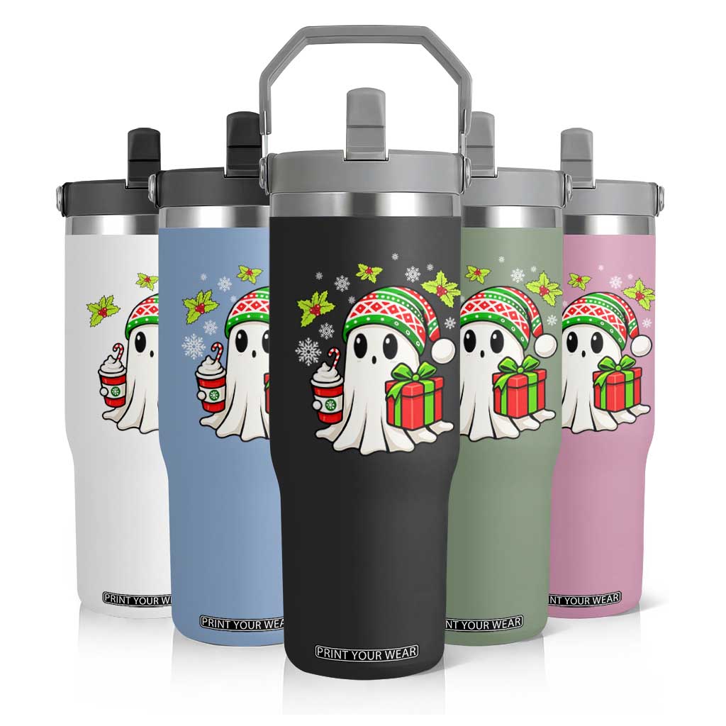 Ghost Santa Christmas Flip Straw Tumbler Holiday Xmas Halloween TS10 Print Your Wear