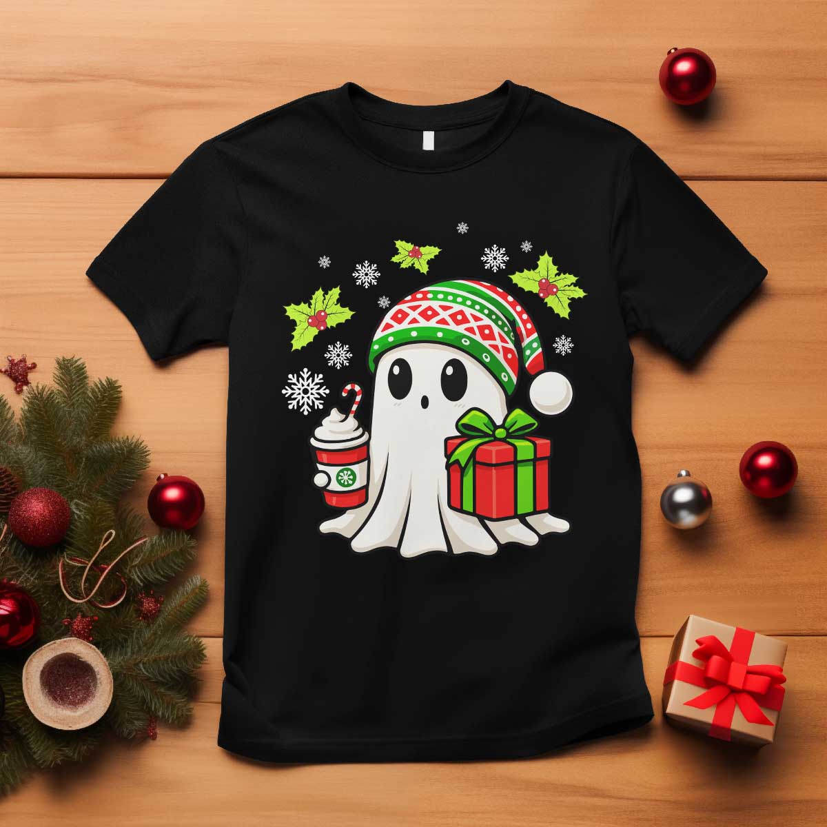 Ghost Santa Christmas T Shirt Holiday Xmas Halloween TS10 Black Print Your Wear