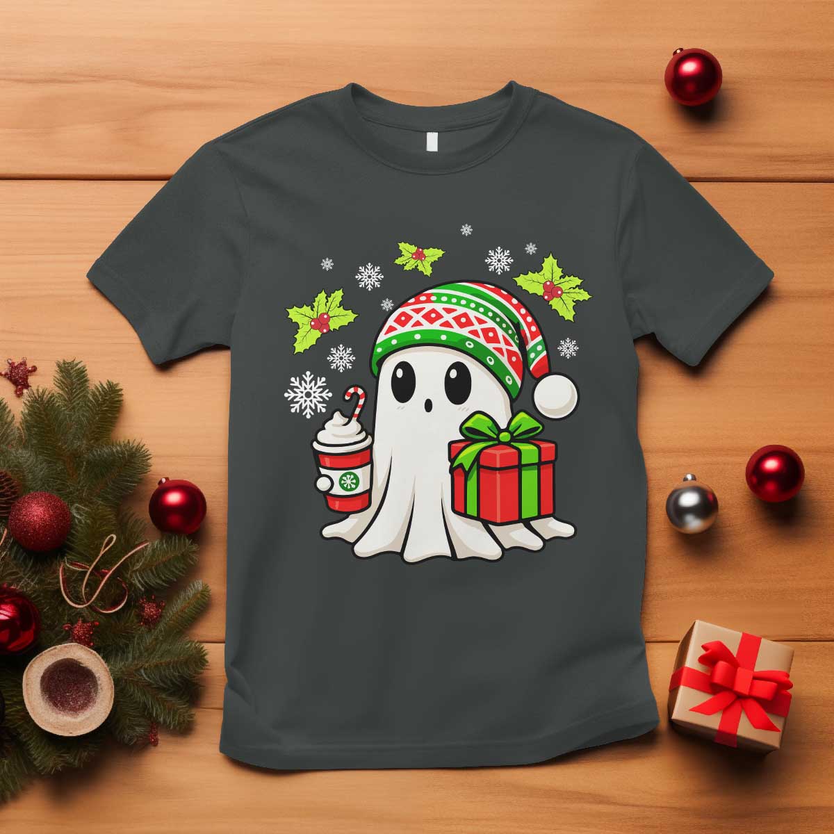 Ghost Santa Christmas T Shirt Holiday Xmas Halloween TS10 Dark Heather Print Your Wear