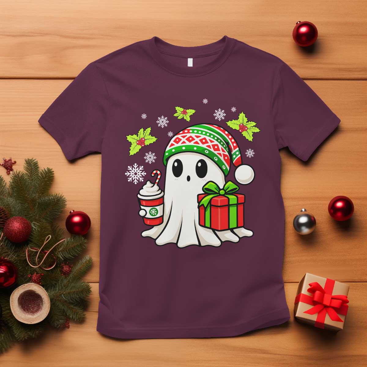 Ghost Santa Christmas T Shirt Holiday Xmas Halloween TS10 Maroon Print Your Wear
