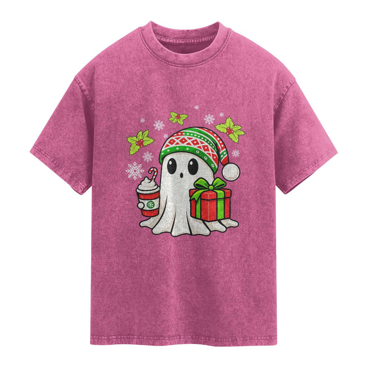 Ghost Santa Christmas Washed Cotton T-Shirt Holiday Xmas Halloween