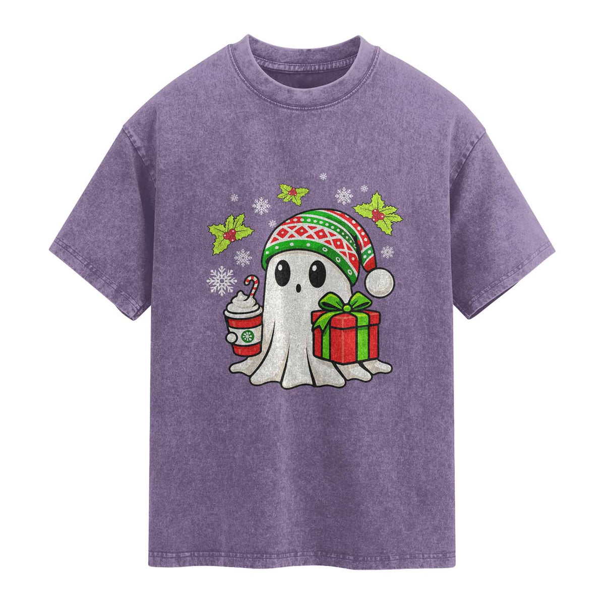 Ghost Santa Christmas Washed Cotton T-Shirt Holiday Xmas Halloween