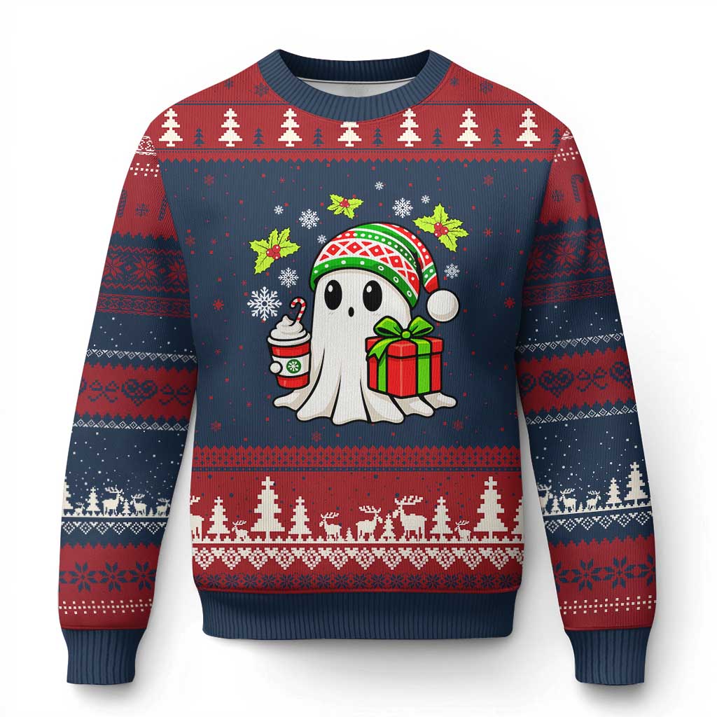 Ghost Santa Xmas Ugly Christmas Sweater Holiday Xmas Halloween TS10 Navy Red Print Your Wear
