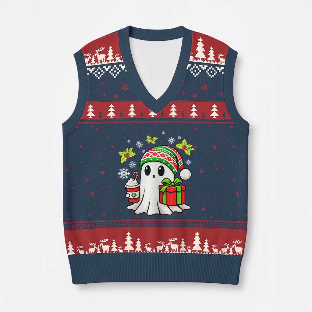 Ghost Santa Xmas V-Neck Knit Sweater Vest Holiday Xmas Halloween TS10 Navy Red Print Your Wear