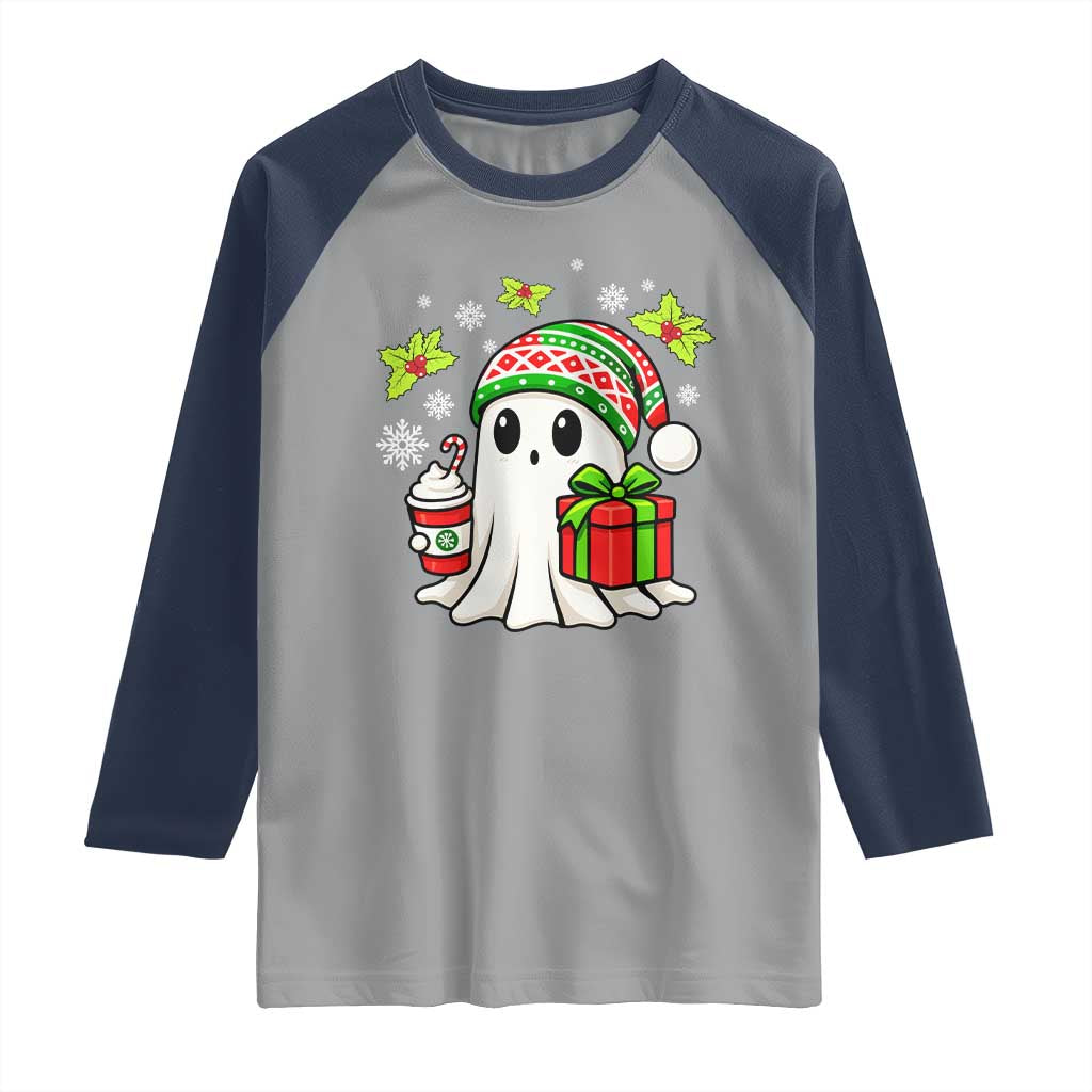 Ghost Santa Christmas Raglan Shirt Holiday Xmas Halloween TS10 Sport Gray Navy Print Your Wear