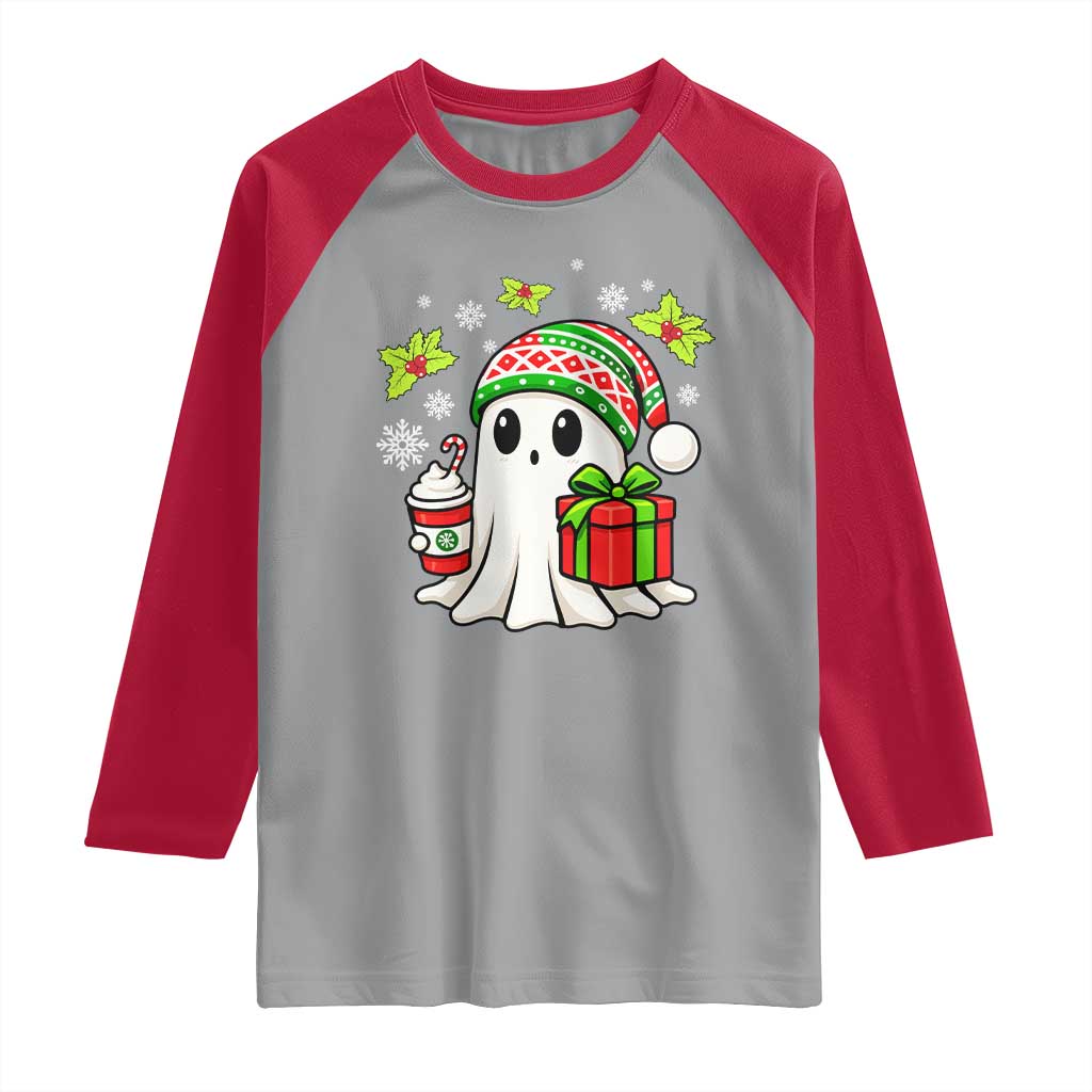 Ghost Santa Christmas Raglan Shirt Holiday Xmas Halloween TS10 Sport Gray Red Print Your Wear