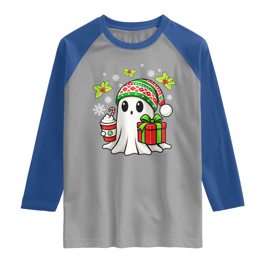 Ghost Santa Christmas Raglan Shirt Holiday Xmas Halloween TS10 Sport Gray Royal Print Your Wear