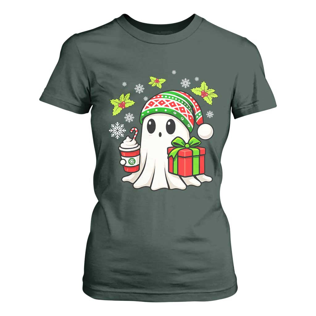 Ghost Santa Christmas T Shirt For Women Holiday Xmas Halloween TS10 Dark Forest Green Print Your Wear