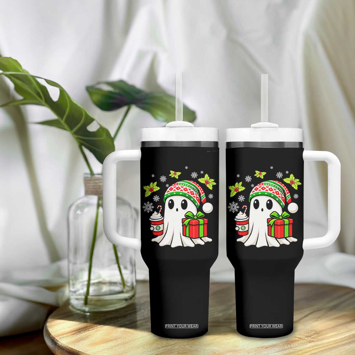 Ghost Santa Christmas Tumbler With Handle Holiday Xmas Halloween TS10 Print Your Wear