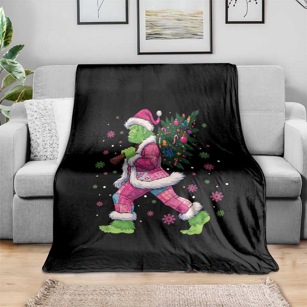 Bigfoot Christmas Tree Throw Blanket Pink Xmas Funny Green Sasquatch TS10 Print Your Wear