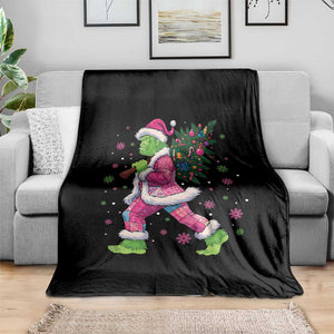 Bigfoot Christmas Tree Throw Blanket Pink Xmas Funny Green Sasquatch TS10 Print Your Wear