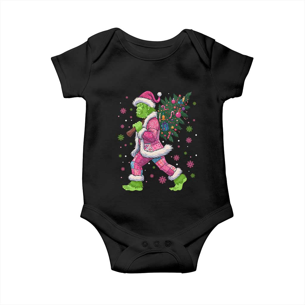 Bigfoot Christmas Tree Baby Onesie Pink Xmas Funny Green Sasquatch TS10 Black Print Your Wear