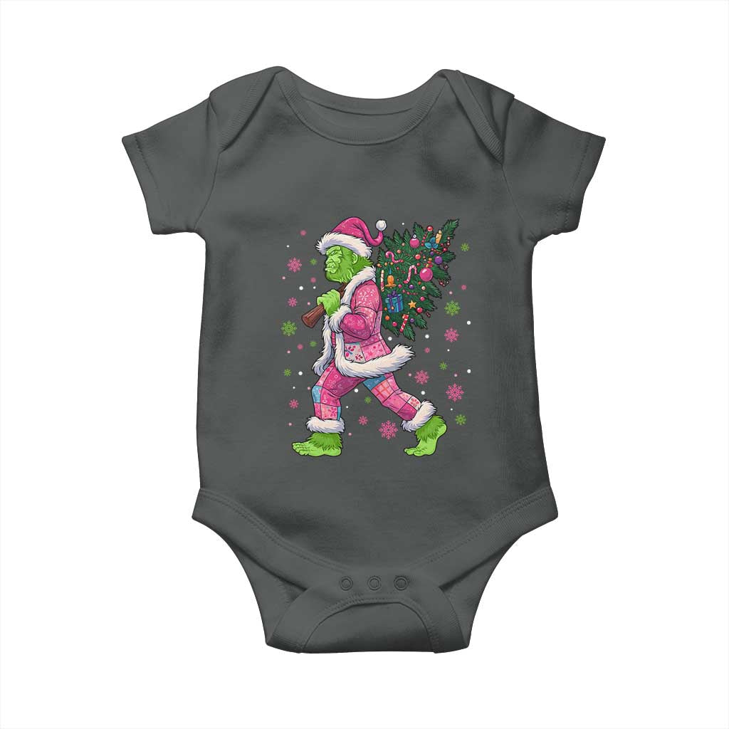 Bigfoot Christmas Tree Baby Onesie Pink Xmas Funny Green Sasquatch TS10 Dark Heather Print Your Wear