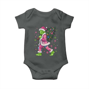 Bigfoot Christmas Tree Baby Onesie Pink Xmas Funny Green Sasquatch TS10 Dark Heather Print Your Wear