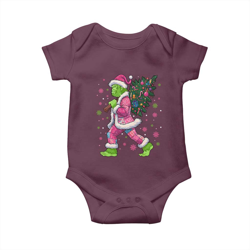 Bigfoot Christmas Tree Baby Onesie Pink Xmas Funny Green Sasquatch TS10 Maroon Print Your Wear