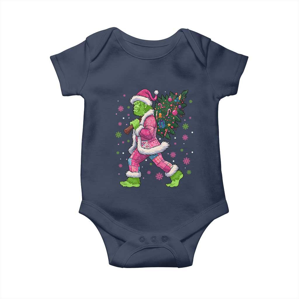Bigfoot Christmas Tree Baby Onesie Pink Xmas Funny Green Sasquatch TS10 Navy Print Your Wear