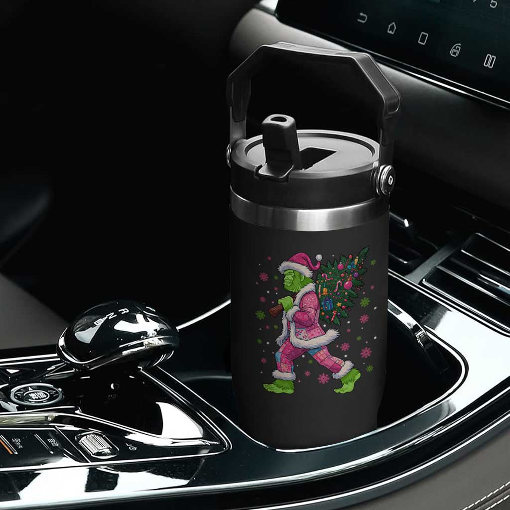 Bigfoot Christmas Tree Flip Straw Tumbler Pink Xmas Funny Green Sasquatch TS10 Print Your Wear