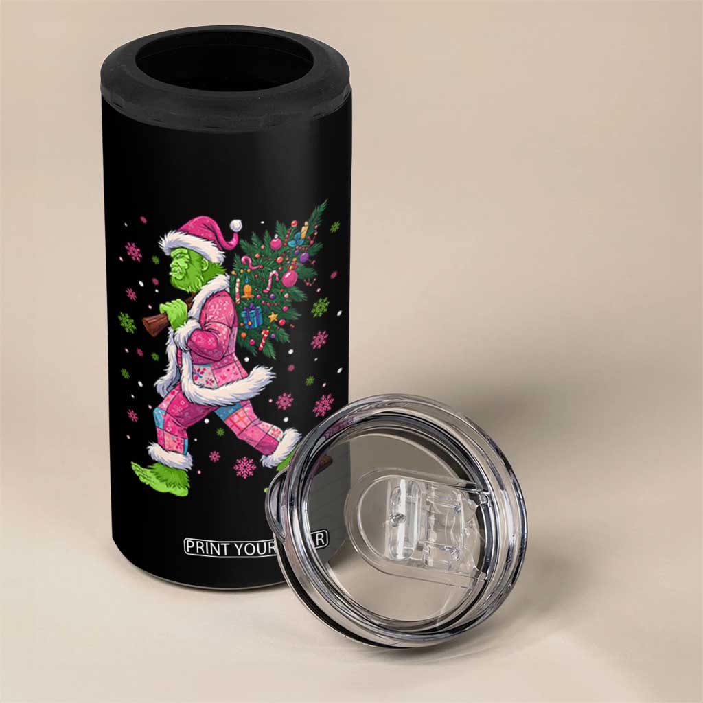 Bigfoot Christmas Tree 4 in 1 Can Cooler Tumbler Pink Xmas Funny Green Sasquatch TS10 Print Your Wear