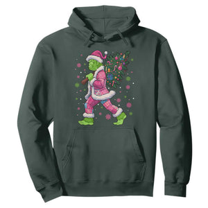 Bigfoot Christmas Tree Hoodie Pink Xmas Funny Green Sasquatch TS10 Dark Forest Green Print Your Wear