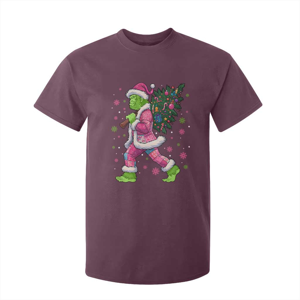 Bigfoot Christmas Tree T Shirt For Kid Pink Xmas Funny Green Sasquatch TS10 Maroon Print Your Wear
