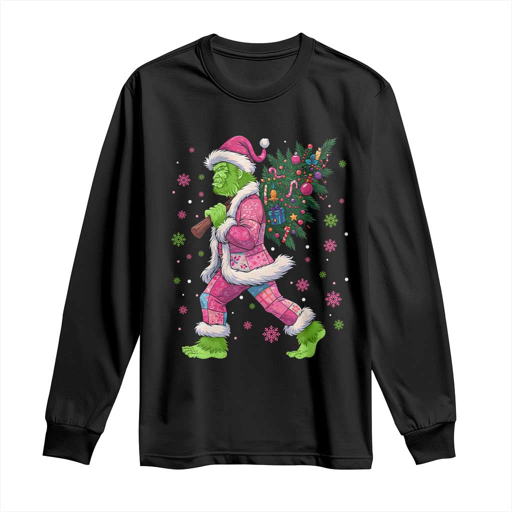Bigfoot Christmas Tree Long Sleeve Shirt Pink Xmas Funny Green Sasquatch TS10 Black Print Your Wear